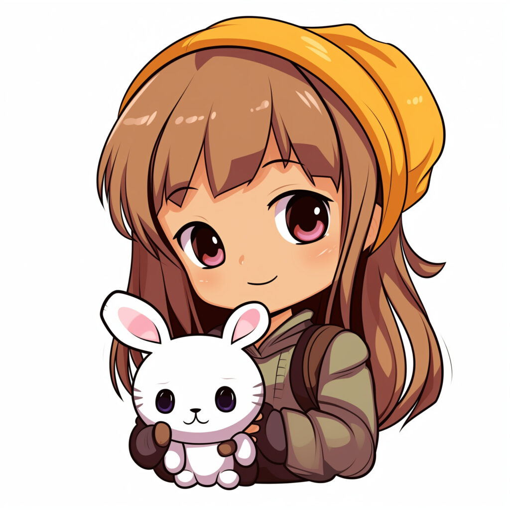 Anime Girl With Toy Rabbit | Coloring Pages Mimi Panda