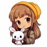 Chica de Anime con Conejo de Peluche 2 2