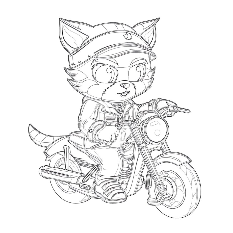 Kolorowanka z Kotem Motocyklistą