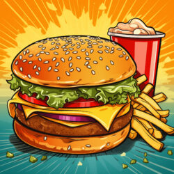 Burger And French Fries In Retro Cartoon Style - Origin image
