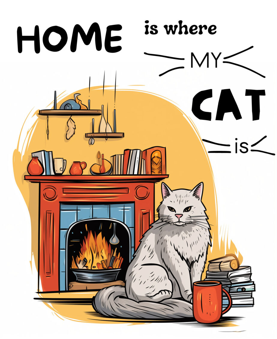 Página Para Colorear de Gato en Casa 2