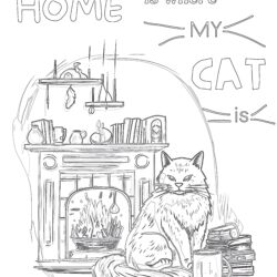 Cat at Home - Printable Coloring page