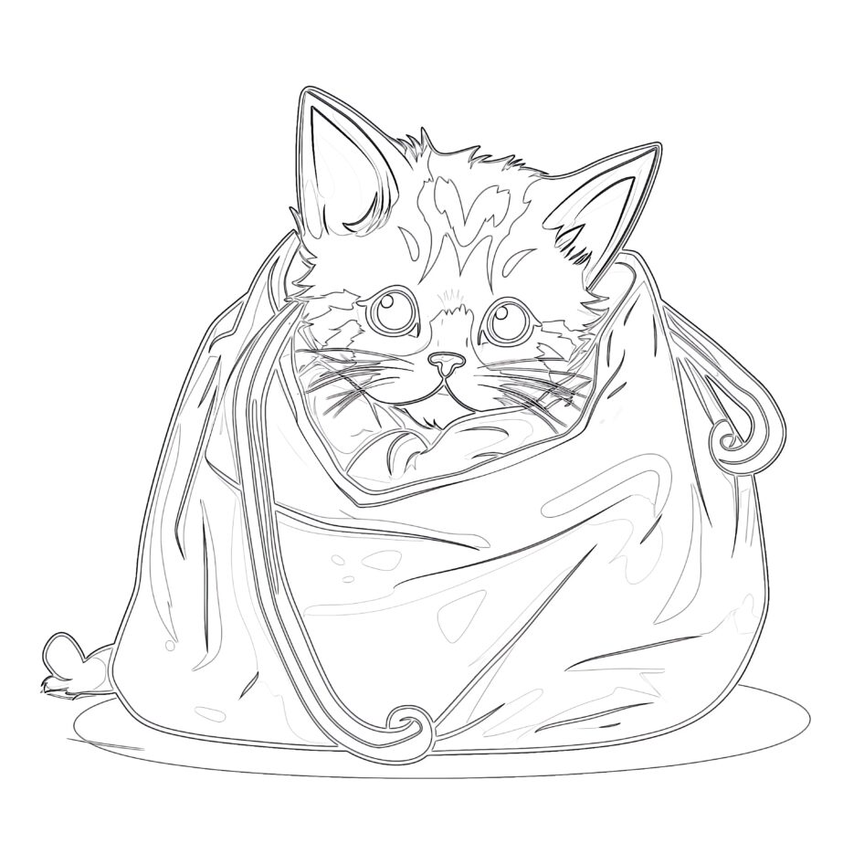 Cat in the Bag Coloring Page
