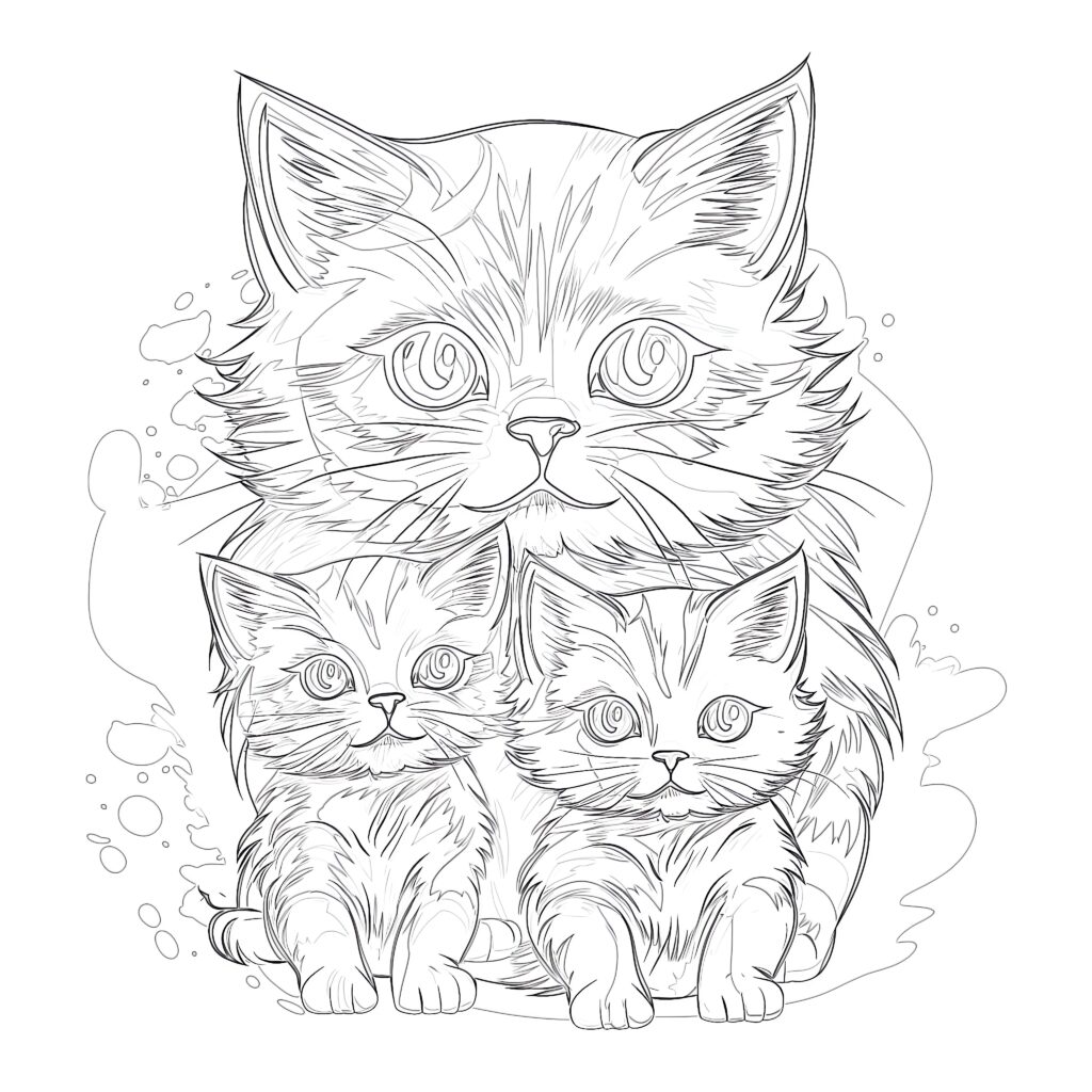 Cute Cats Coloring Page | Coloring Pages Mimi Panda