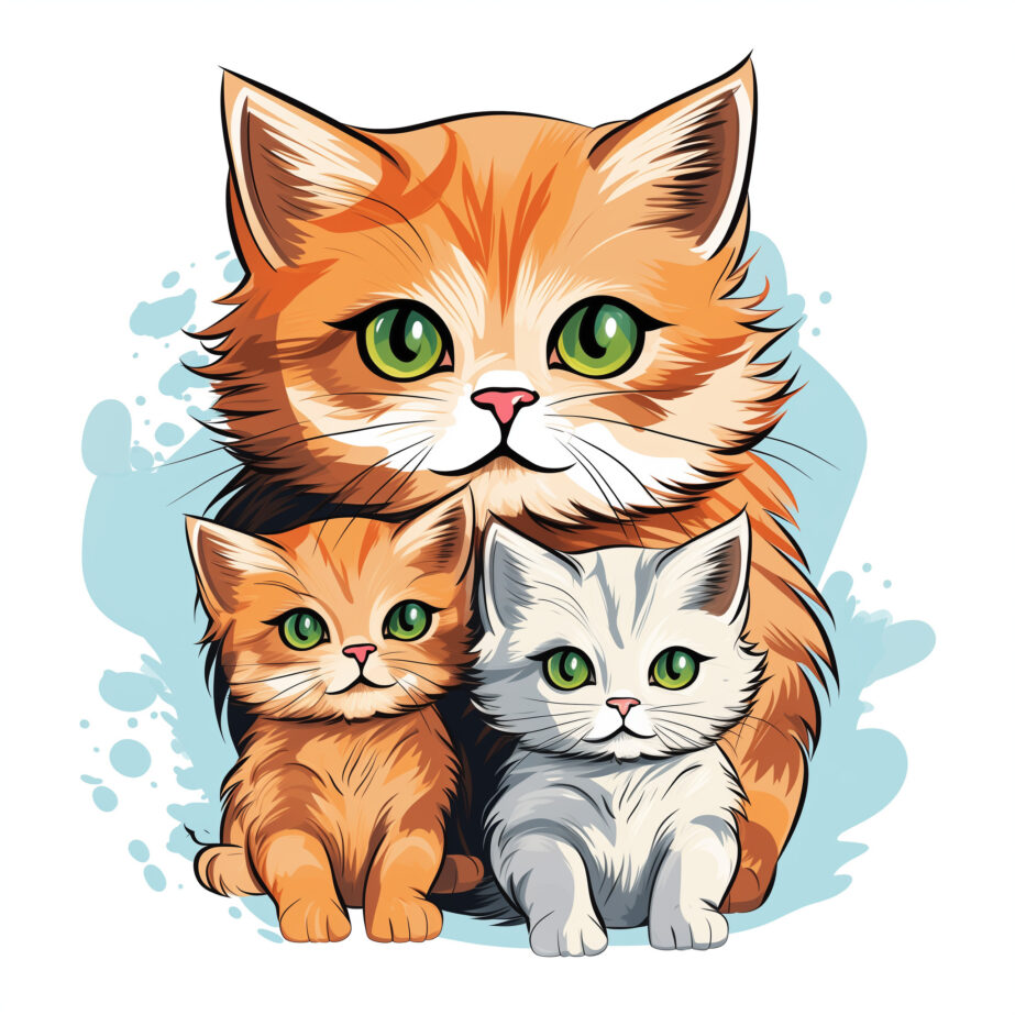 Cat with Kittens Coloring Page 2Original image