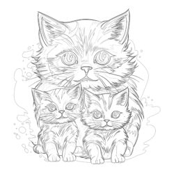Cat with kittens - Printable Coloring page