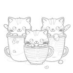 Page de Coloriage Chats Dans Des Tasses