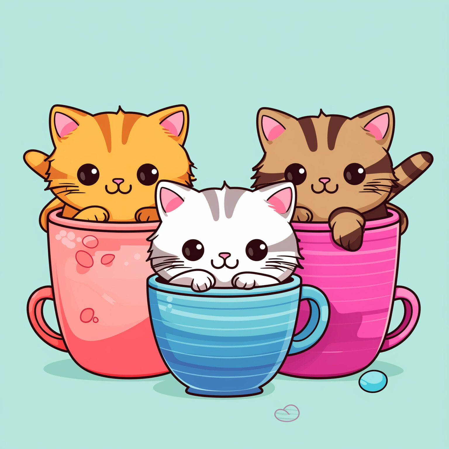 Cats in Cups Coloring Page | Coloring Pages Mimi Panda