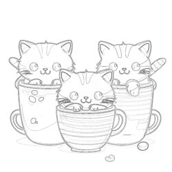 Cats in cups - Printable Coloring page
