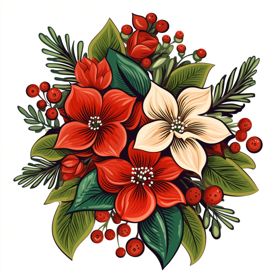 Christmas Plant And Floral Coloring Page 2