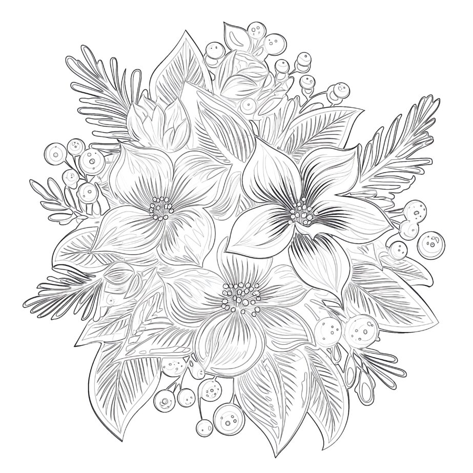 Christmas Plant And Floral Coloring Page