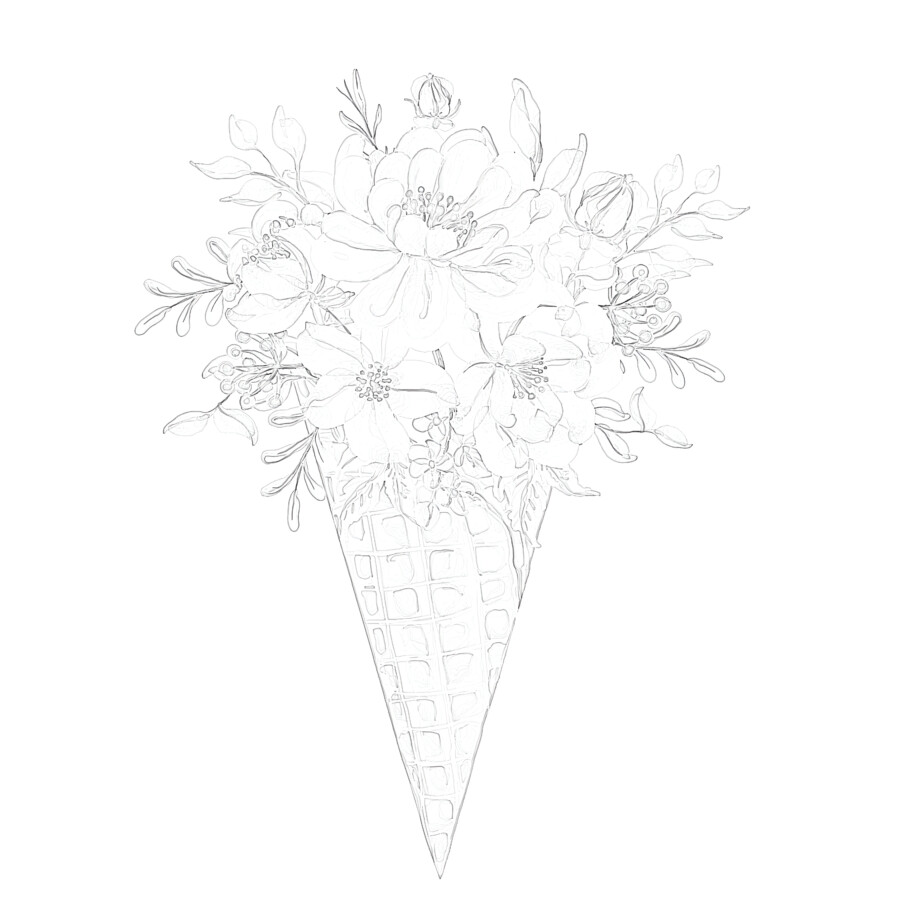 Pink Wild Flower Bouquet Ice Cream Cone - Coloring page