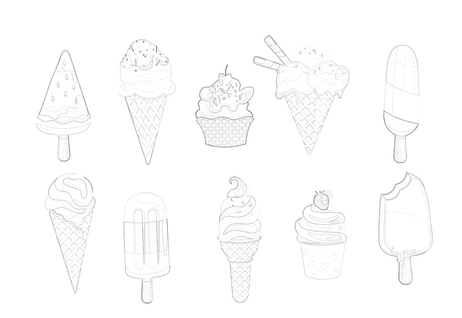 Printable Ice Cream Collection Coloring Page - Mimi Panda