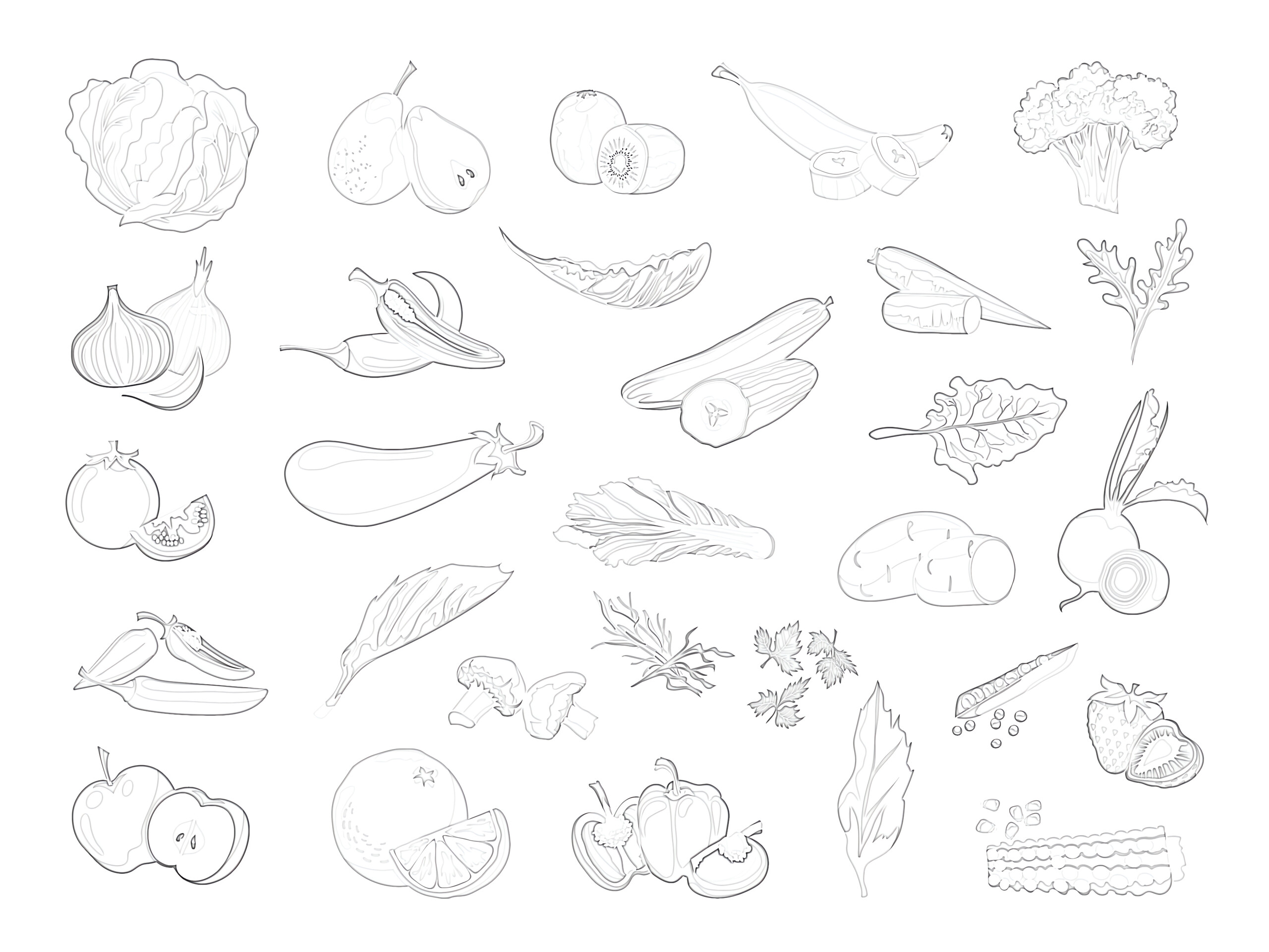 Vegetable And Fruit - Coloring page