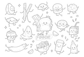 Printable Hand Drawn Food In Kawaii Style Coloring Page - Mimi Panda