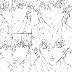 Set Of Male Face Anime - Printable Coloring page