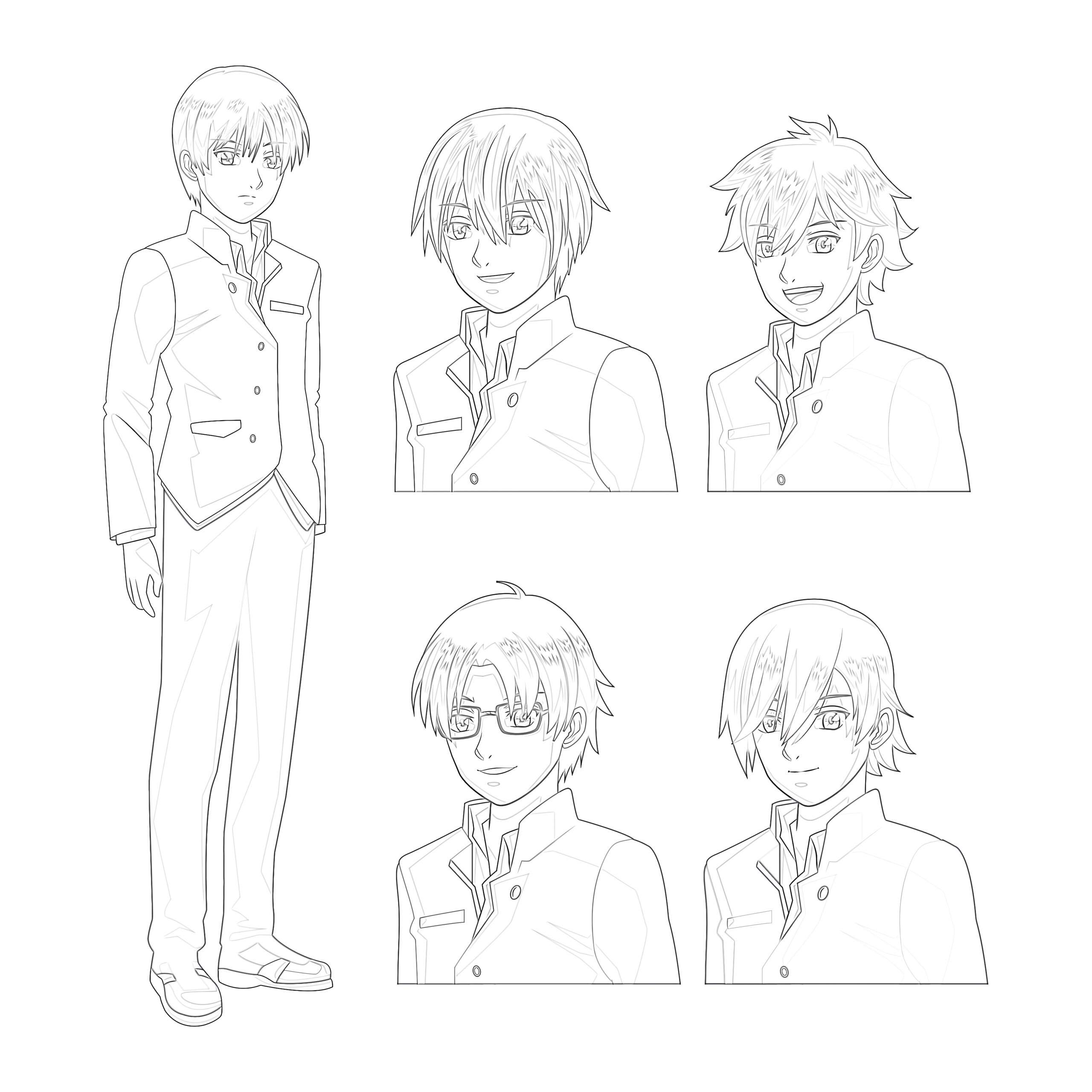 Set Of Male Face Anime - Coloring page