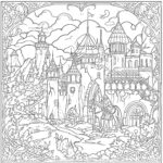 Enchanted Scene With Medieval Characters Coloring Page