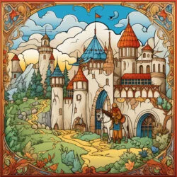 Enchanted Scene With Medieval Characters Coloring Page - Origin image