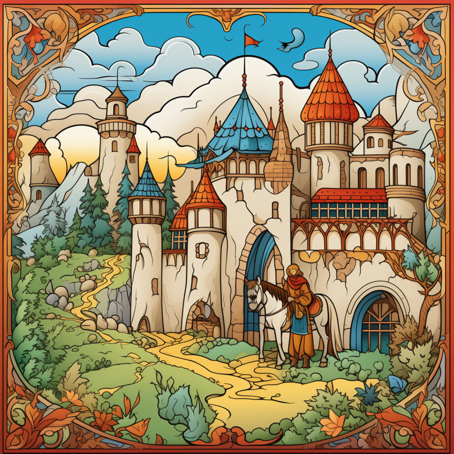 Enchanted Scene With Medieval Characters Coloring Page 2