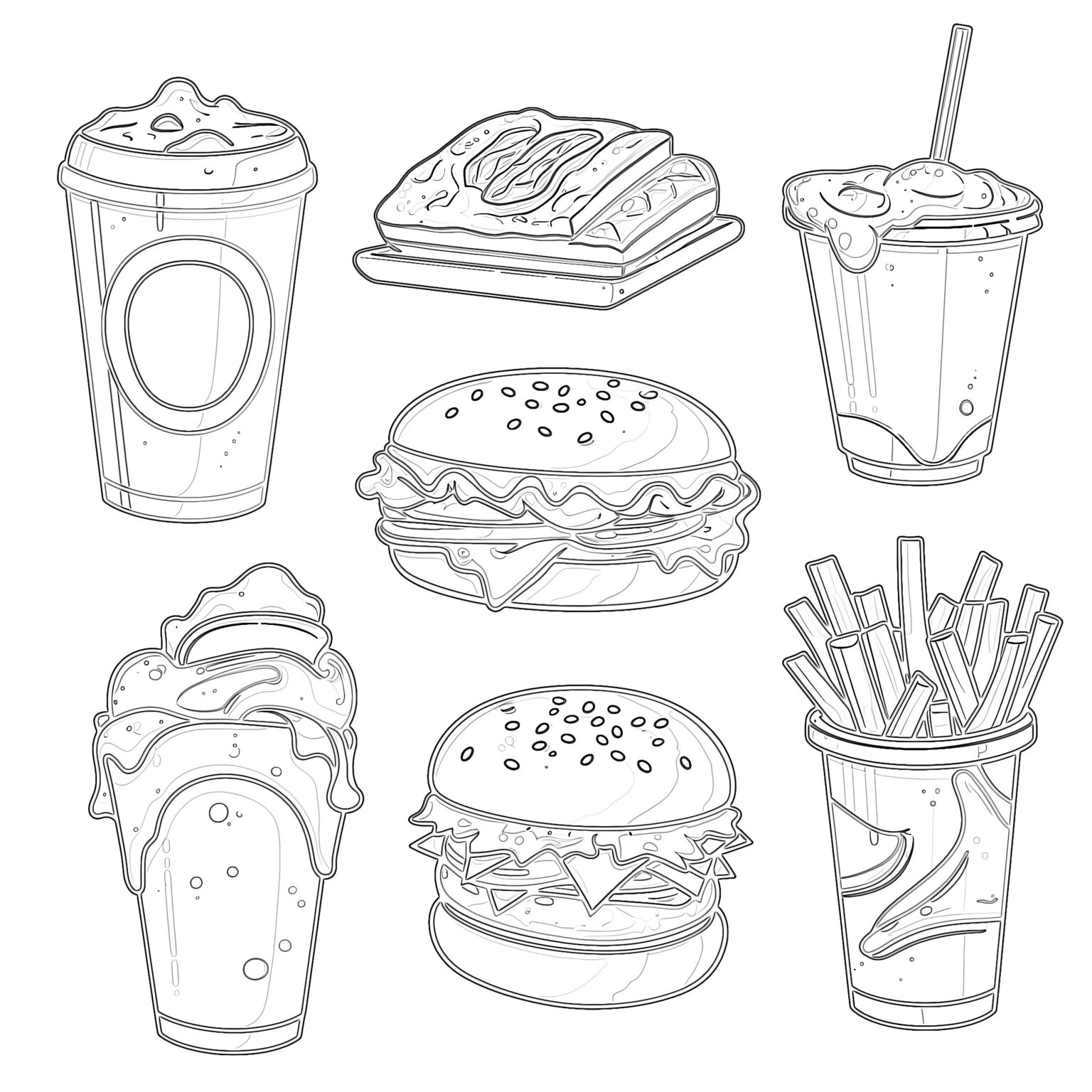 Fast Food Coloring Page | Coloring Pages Mimi Panda