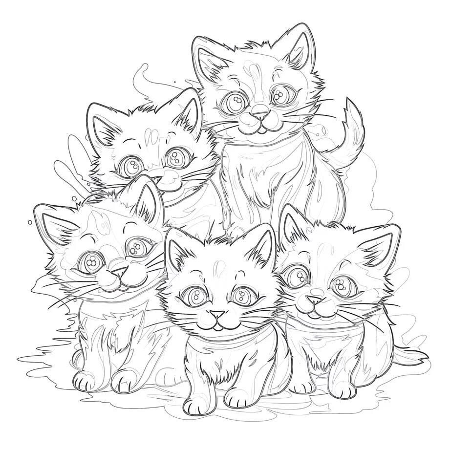 Funny Cats Coloring Page