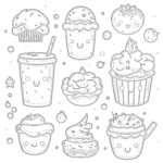 Hand Drawn Food In Kawaii Style Coloring Page