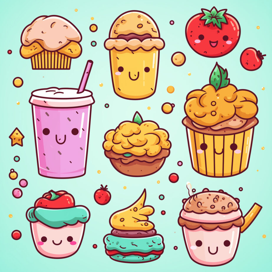 Hand Drawn Food In Kawaii Style Coloring Page 2