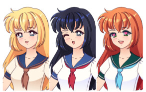 Anime Girls Wearing Japanese School Uniform - Original image