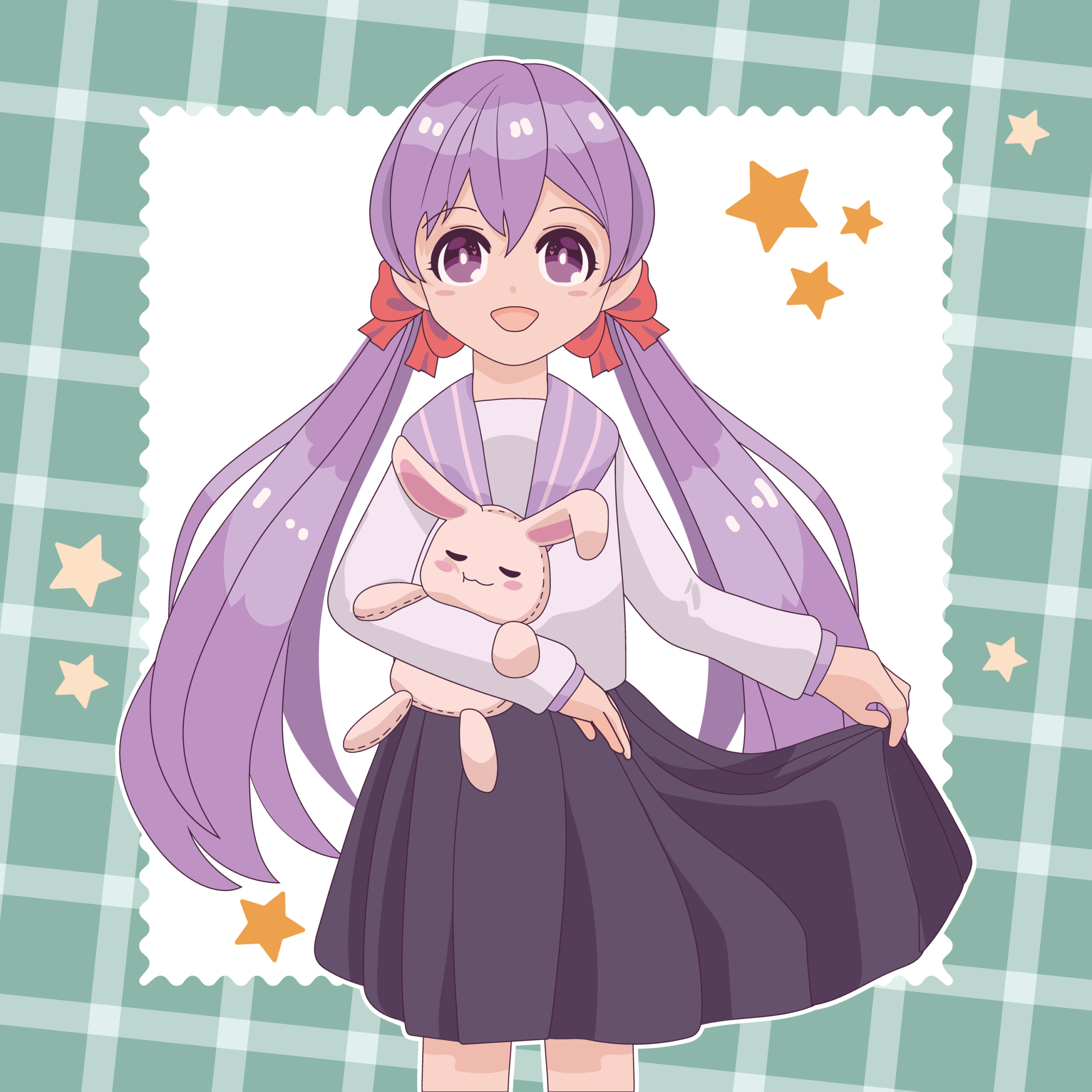 Anime Girl With Toy Rabbit - Original image
