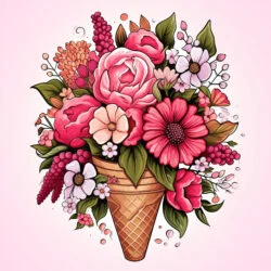 Pink Wild Flower Bouquet Ice Cream Cone Coloring Page - Origin image