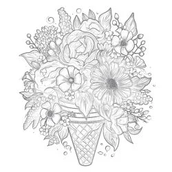 Pink Wild Flower Bouquet Ice Cream Cone Coloring Page - Printable Coloring page