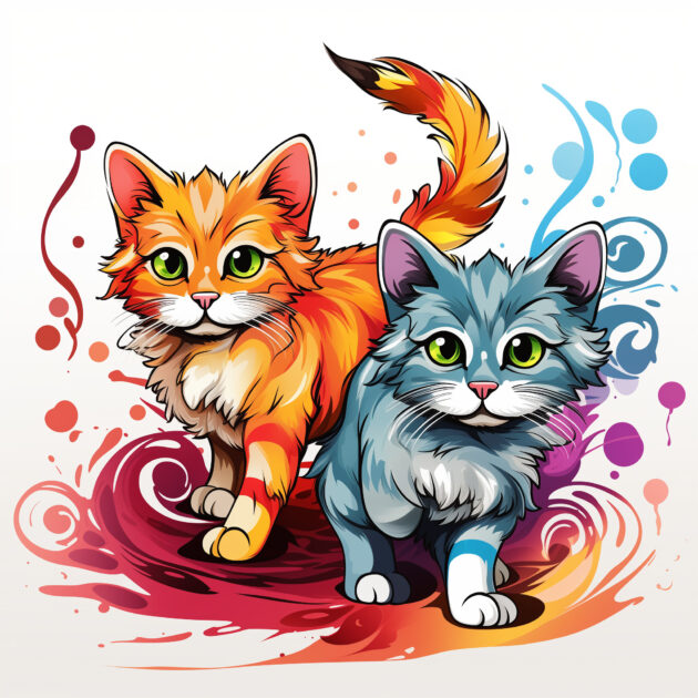 Playful Cats Coloring Page | Coloring Pages Mimi Panda