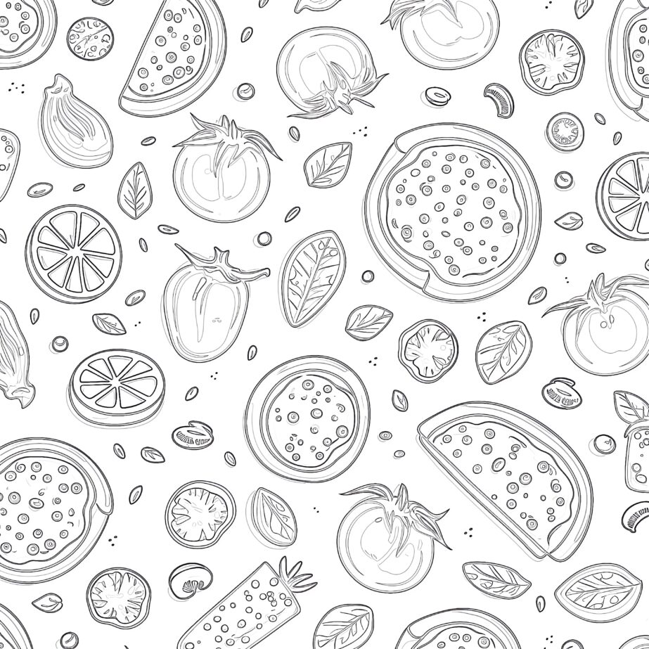 Seamless Pizza Ingredients Coloring Page