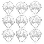 Set Of Male Face Anime Coloring Page