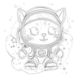 Space cat - Printable Coloring page