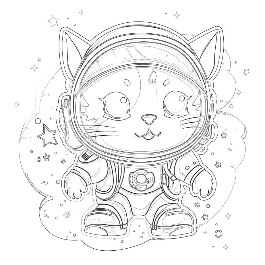 Space Cat Coloring Page