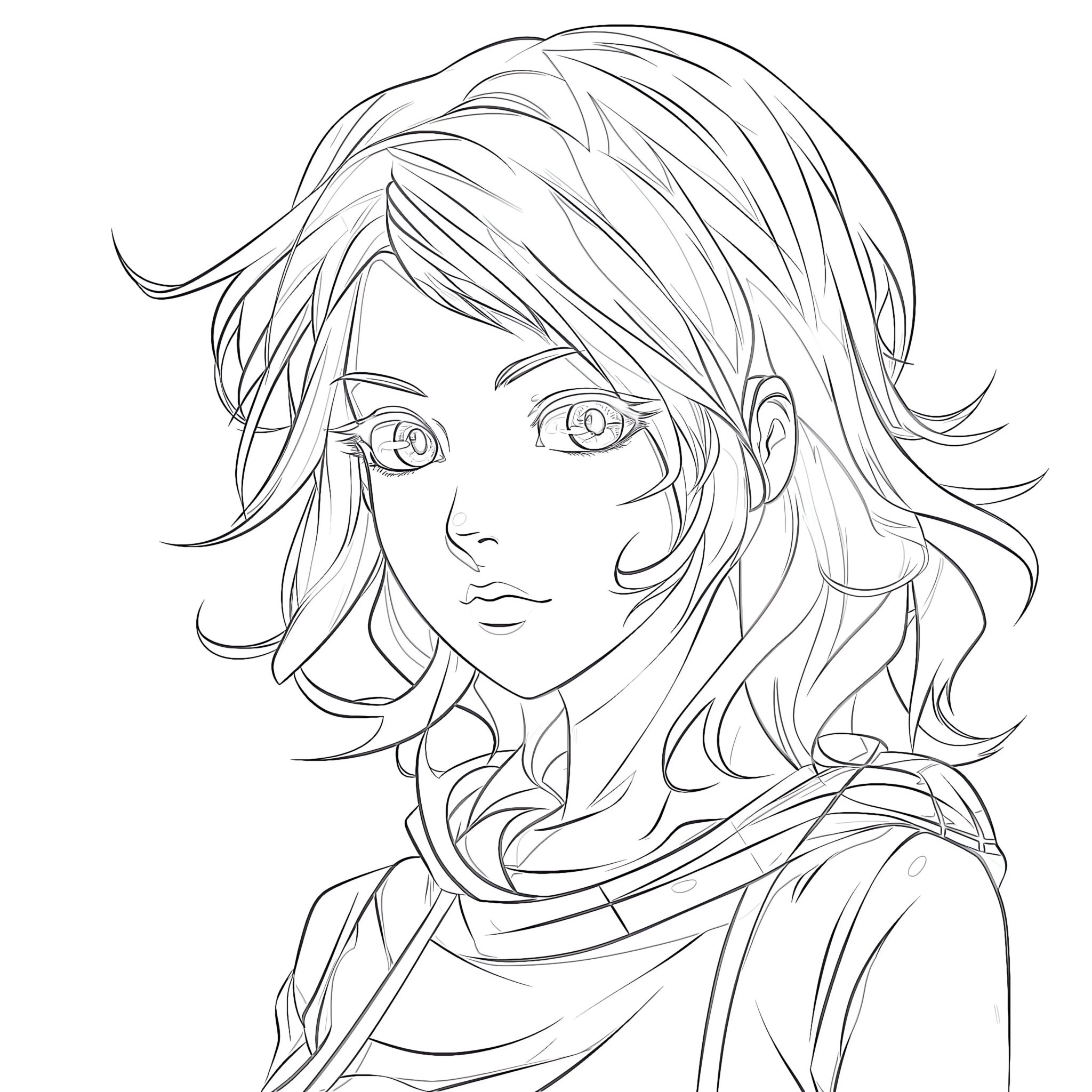 Printable Young Woman Anime Style Character Coloring Page - Mimi Panda