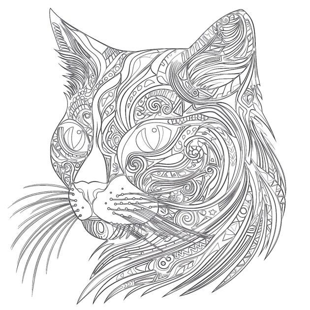 Zentangle Cat Coloring Page Coloring Pages Mimi Panda
