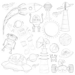 Cartoon Planets With Faces - Coloring page