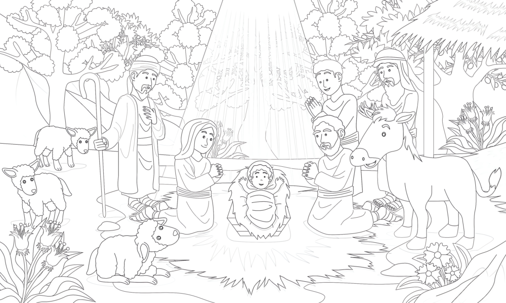 Three Wise Men Visit Baby Jesus coloring page - Mimi Panda