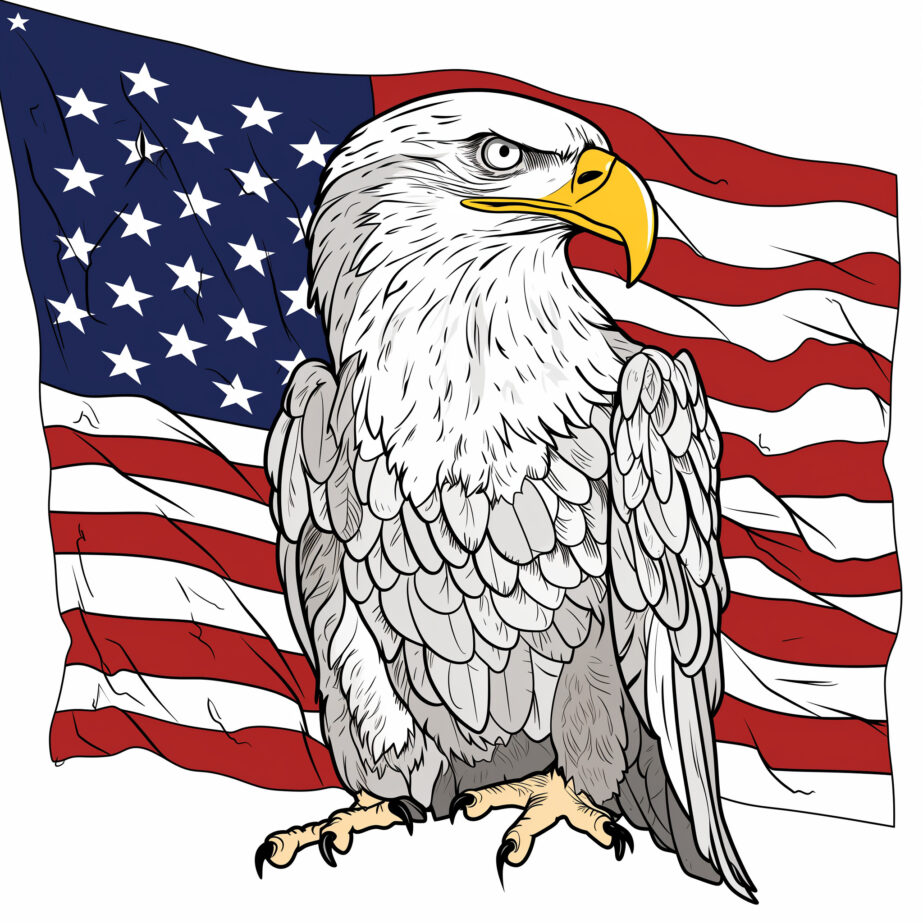 American Eagle Hold The USA Flag Coloring Page 2