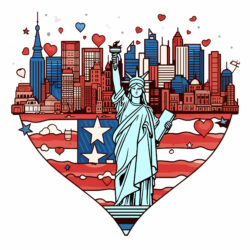 American Flag With Landmarks In Shape Of Heart - Origin image