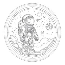 Astronaut Looks Out Of The Window - Printable Coloring page