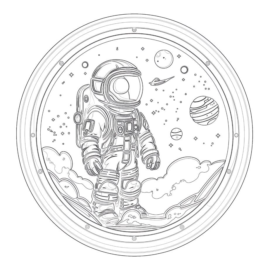 Astronaut Looks Out Of The Window Coloring Page