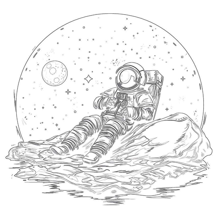 Astronaut Lying On The Moon Coloring Page