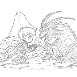 Battle Between Dragon And Elf - Printable Coloring page