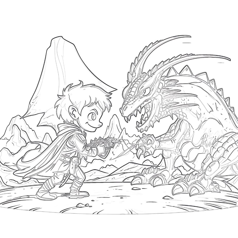 Battle Between Dragon And Elf Coloring Page