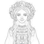 Beautiful Ukrainian Girl In National Ukrainian Costume Coloring Page