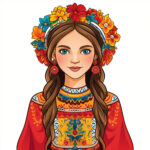 Beautiful Ukrainian Girl In National Ukrainian Costume Coloring Page 2